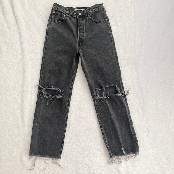 Levi's Denim - LEVIS Ribcage Straight Womens Size 27 High Rise Button Fly Distressed Black